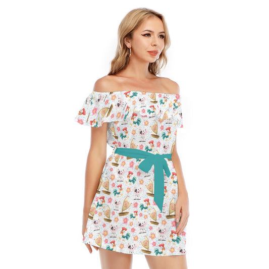 Island Pig & Rooster Duo - Women's Off-shoulder Ruffle Dress