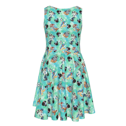 Pirate Crew Watercolor Adventure - Kid's Sleeveless Skater Dress