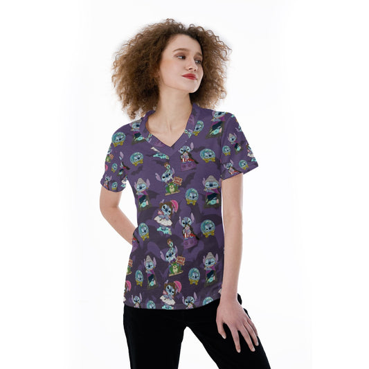 Haunted Alien Portraits - Women's Short Sleeve V-Neck T-Shirt