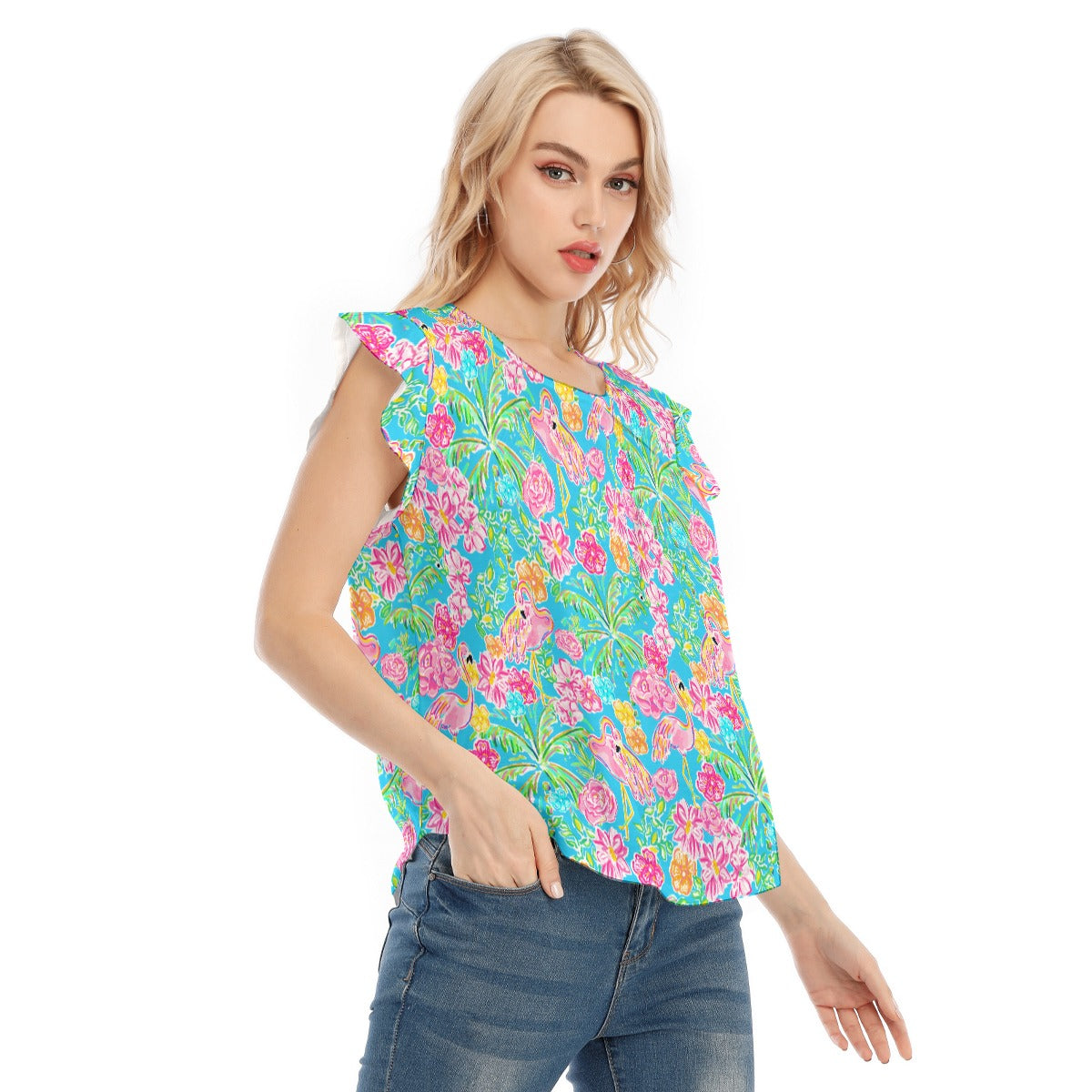 Flamingo Fiesta - Women’s Flutter Sleeve Top