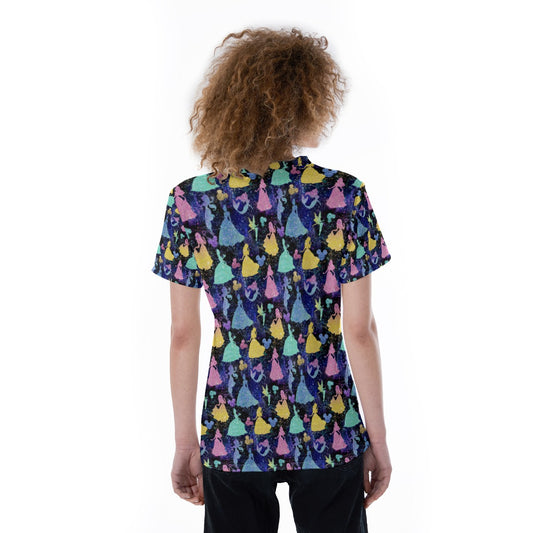 Princess Glitter Silhouettes - Women's Short Sleeve V-Neck T-Shirt