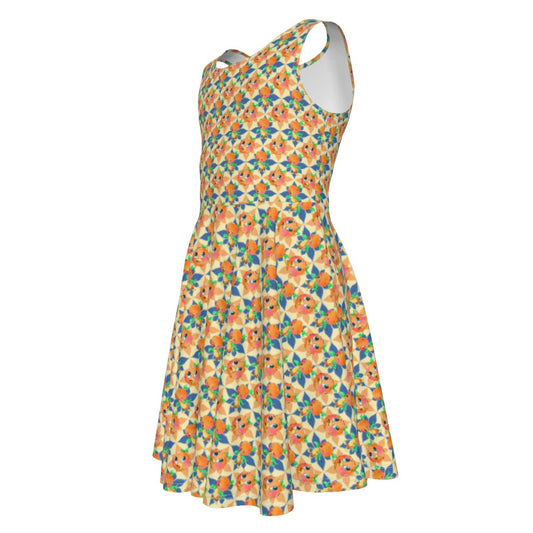 Retro Citrus Play - Kid's Sleeveless Skater Dress