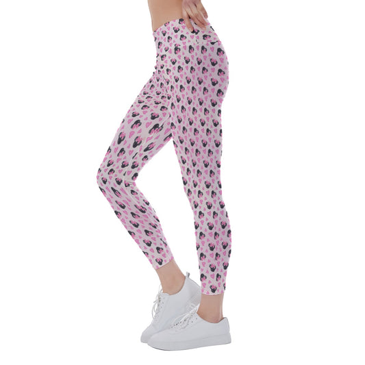 Watercolor Pink Bow Mouse Ears - Women's Yoga Leggings