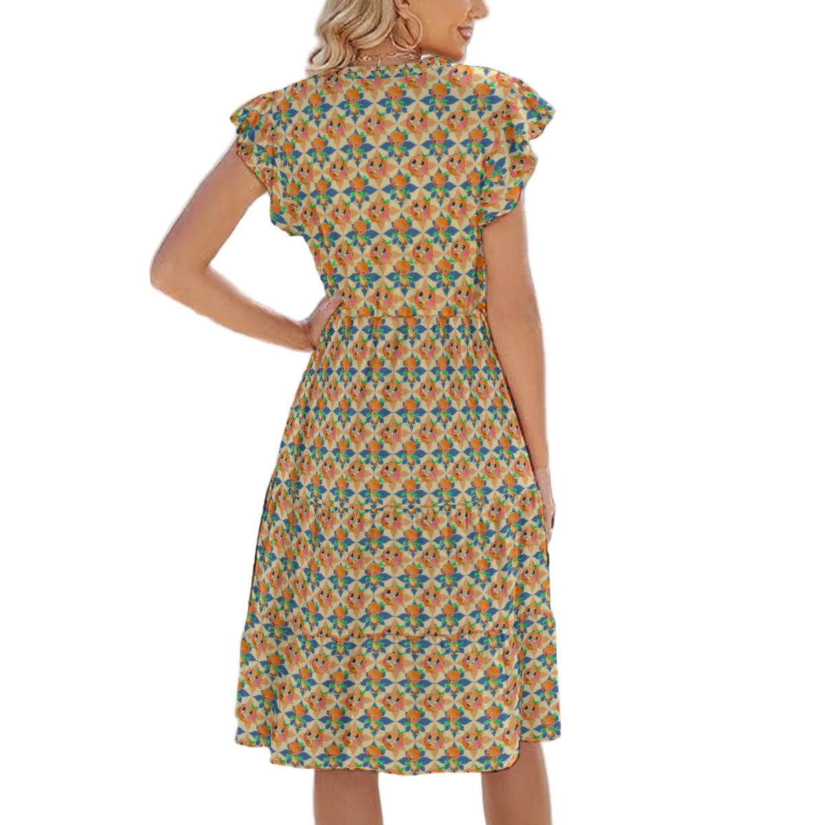 Retro Citrus Play - Women's Tiered Pocket Midi Dress
