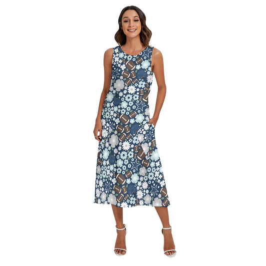 Blue Star Blooms - Women’s Diagonal Pocket Midi Dress
