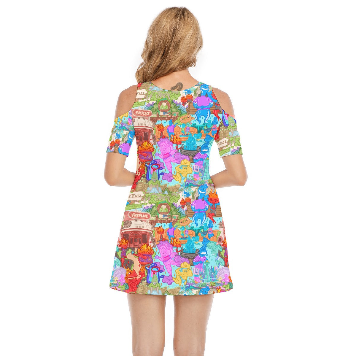 Element City Scene Collage - Women's Cold Shoulder Cotton Dress