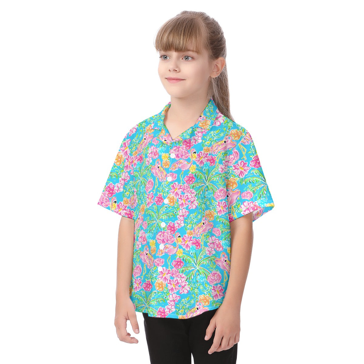 Flamingo Fiesta - Kid's Hawaiian Button Up Shirt