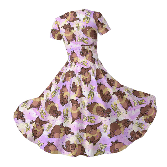 Ballerina Hippos - Women's V-Neck Ruched Midi Dress