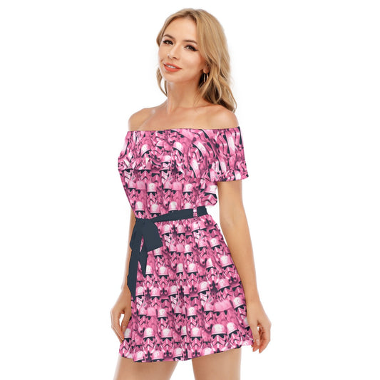 Pink Helmet Battalion - Women's Off-shoulder Ruffle Dress