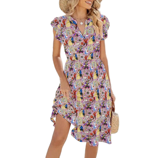 Enchanted Tale Sketch - Women's Tiered Pocket Midi Dress