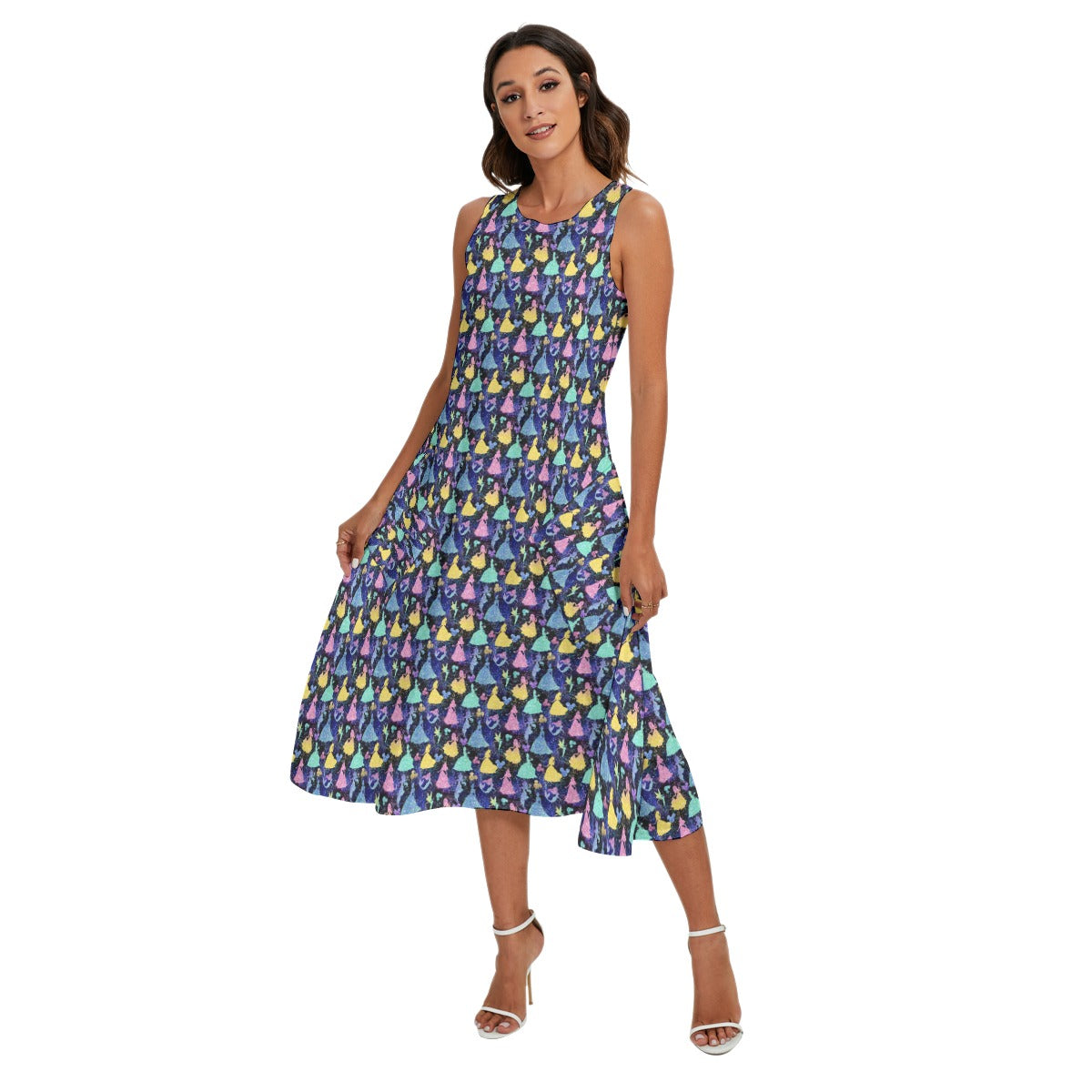 Princess Glitter Silhouettes - Women’s Diagonal Pocket Midi Dress