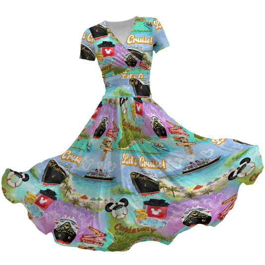 Tropical Castaway Island - Women's V-Neck Ruched Midi Dress