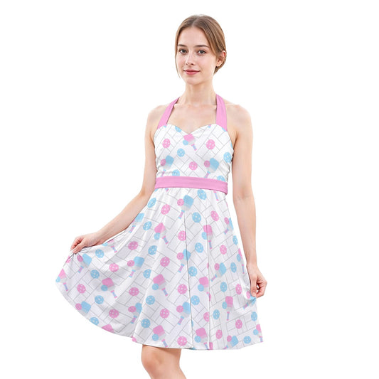 Pickleball Court Spin - Women's Halter Vintage Pocket Dress