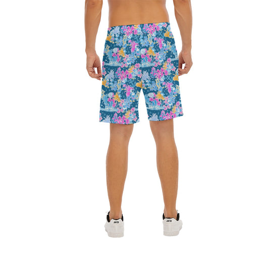 Bright Tropical Whimsy - Vintage Steamboat Captain - Men’s Pocket Beach Shorts
