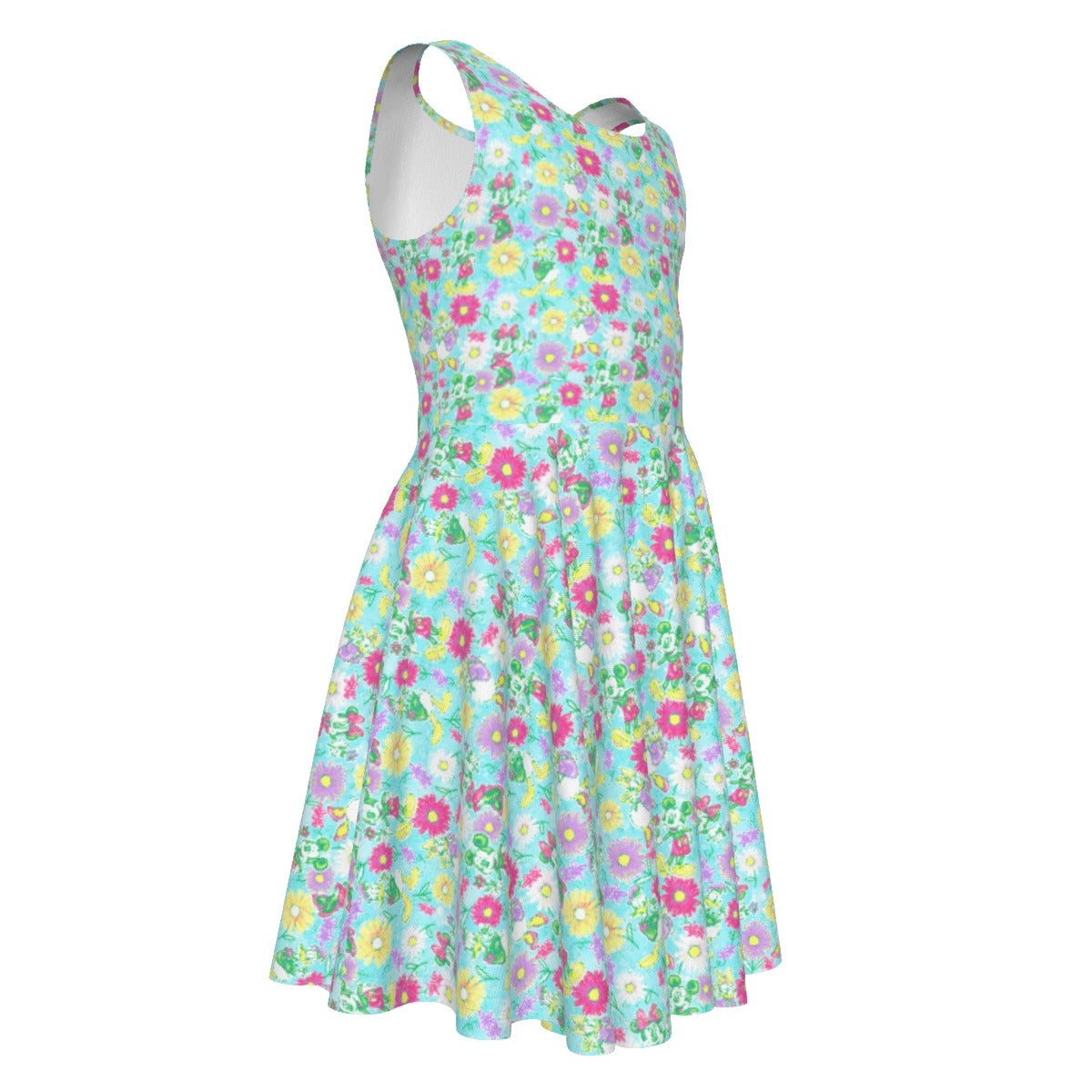 Neon Spring Floral Friendsends - Kid's Sleeveless Skater Dress