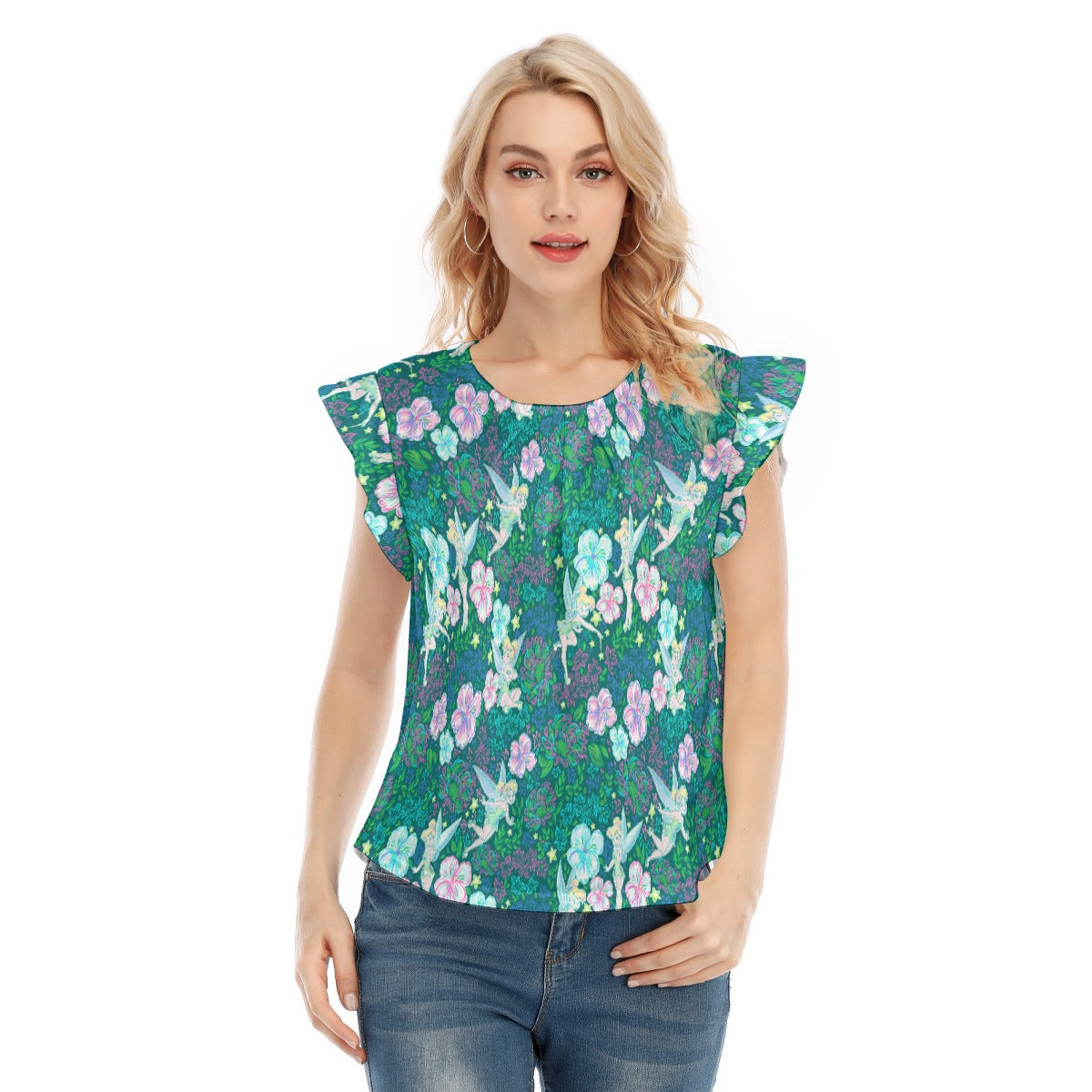 Pixie in Neon Blooms - Women’s Flutter Sleeve Top