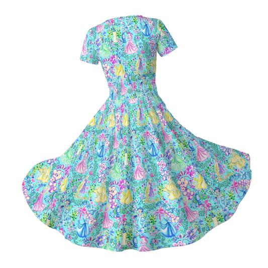 Bright Tropical Princess - Royal Garden Mashup - Women's V-Neck Ruched Midi Dress