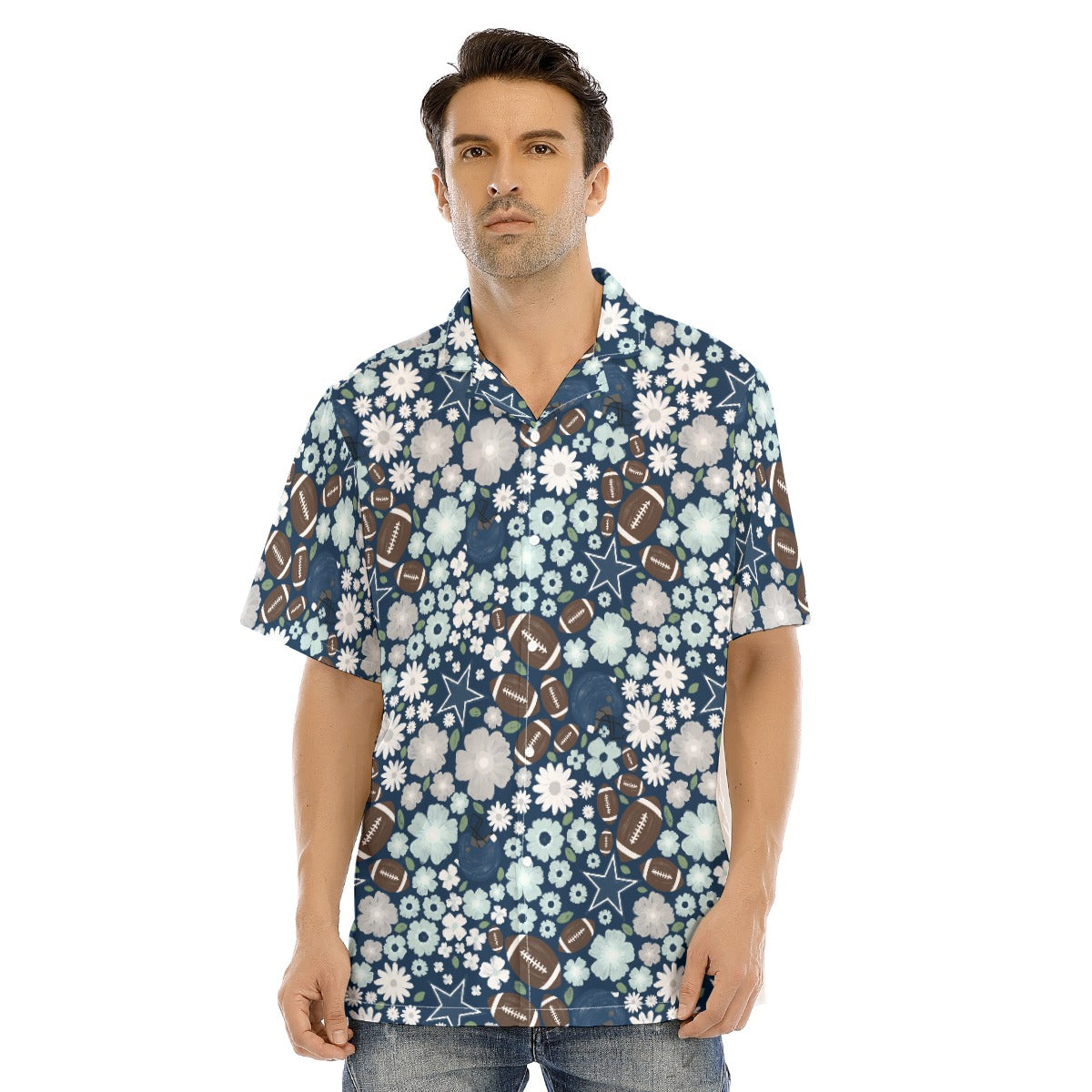 Blue Star Blooms - Men's Hawaiian Button Up Shirt