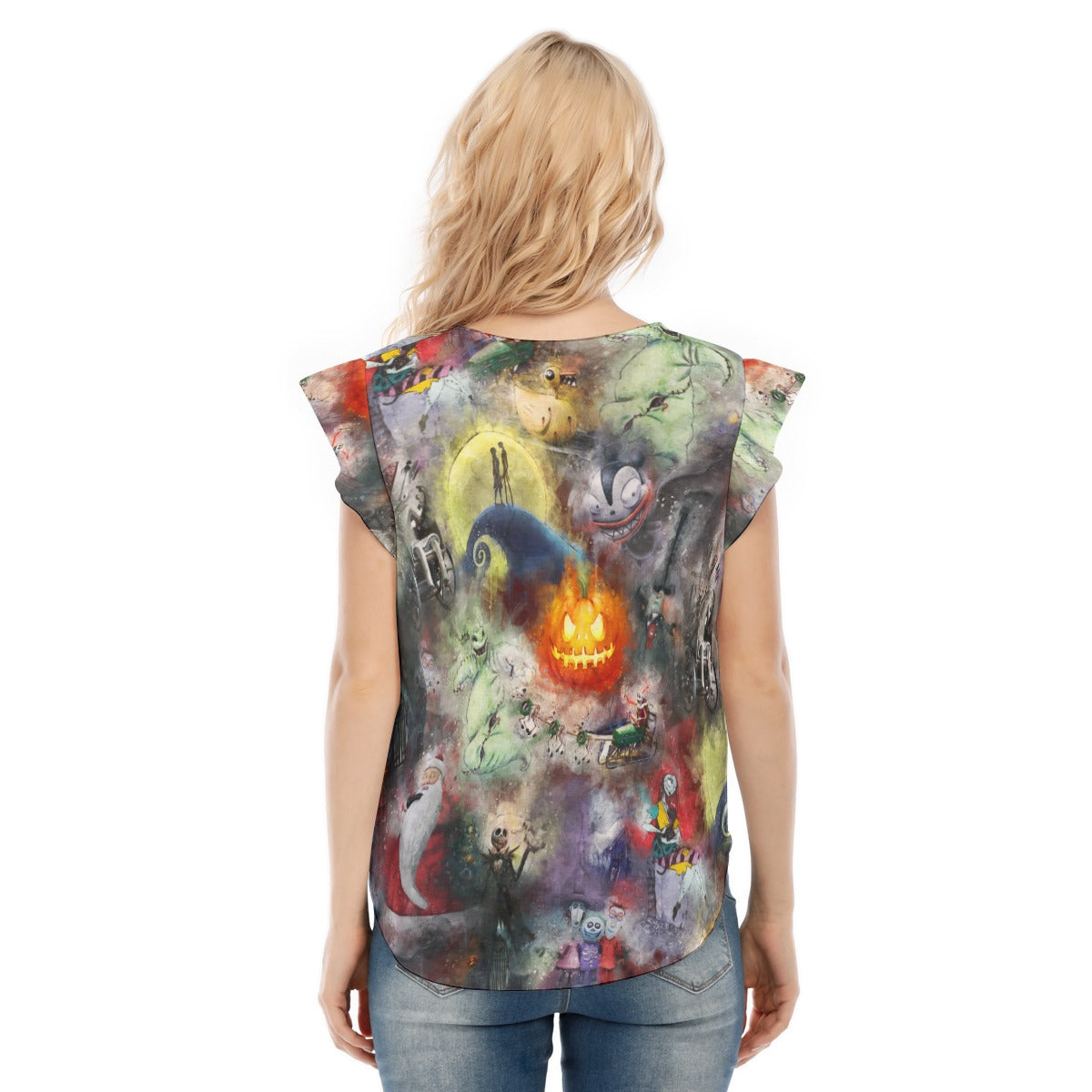 Watercolor Nightmare Town - Women’s Flutter Sleeve Top