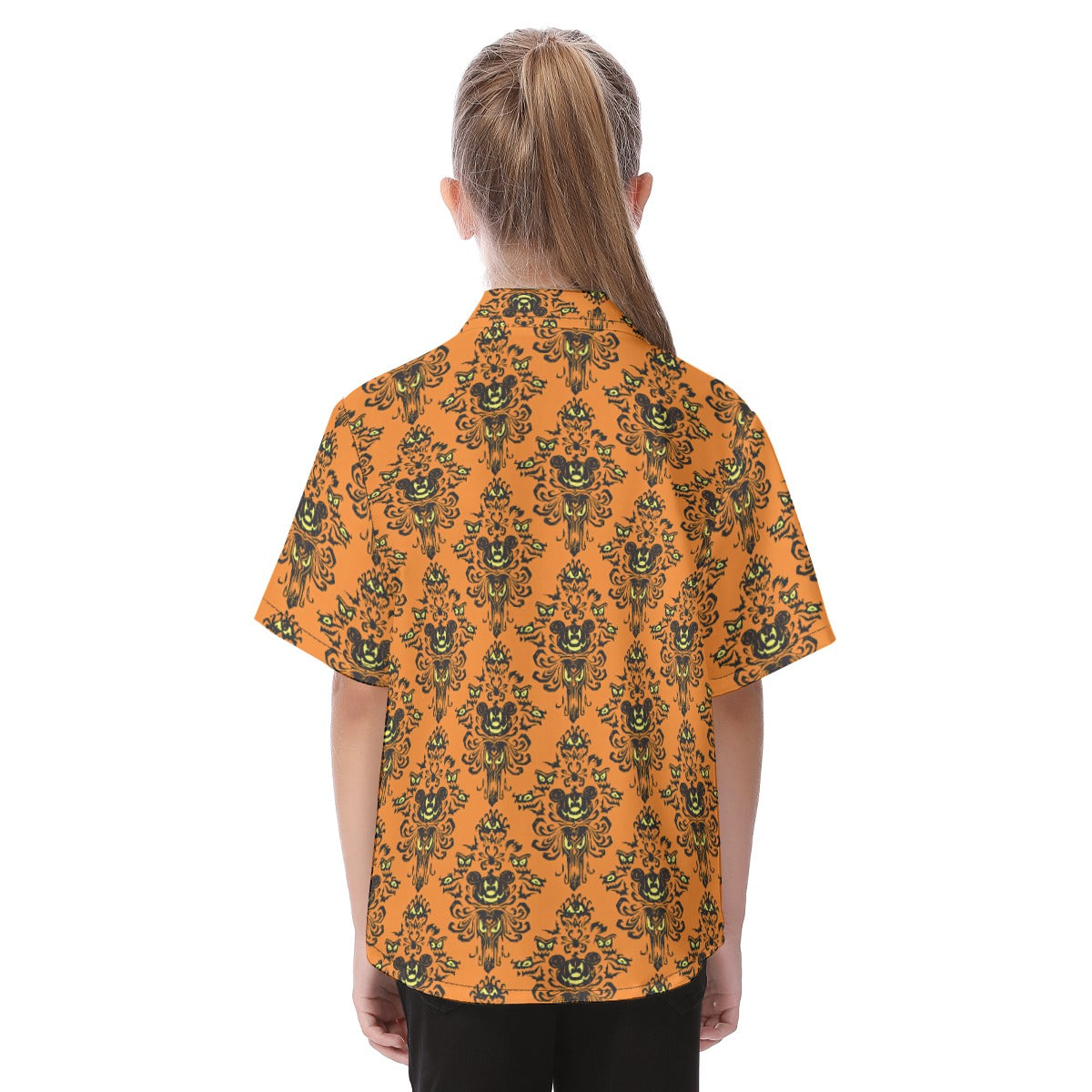 Haunted Halloween Mansion Wallpaper - Kid's Hawaiian Button Up Shirt
