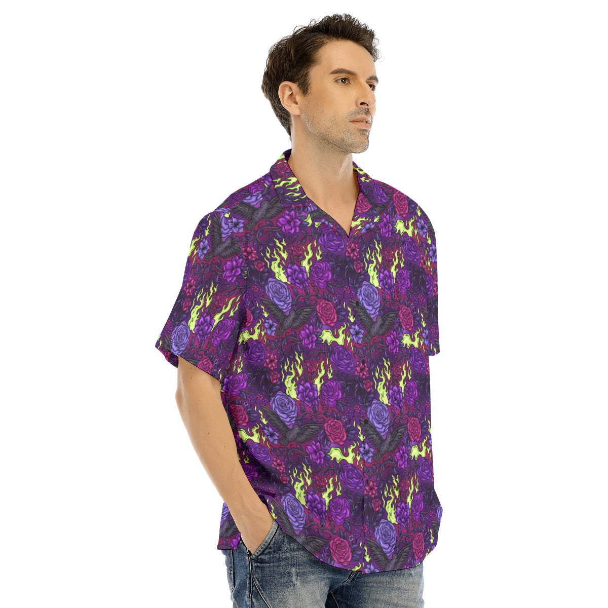 Fairytale Florals - Dark Enchantress - Men's Hawaiian Button Up Shirt
