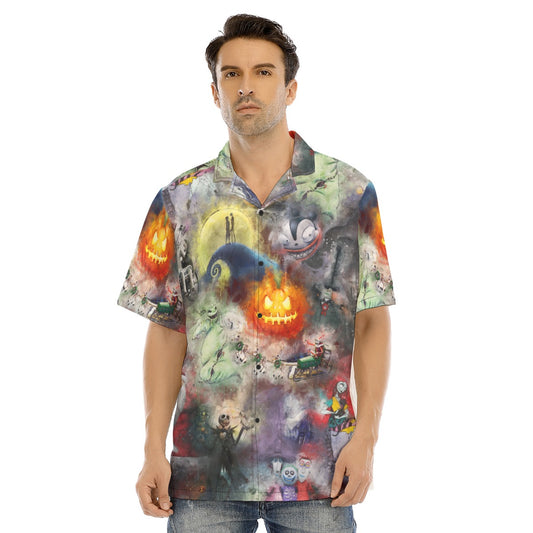 Watercolor Nightmare Town - Men's Hawaiian Button Up Shirt