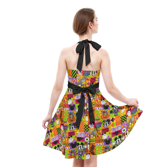 Spooky Patchwork Treats - Women's Halter Vintage Pocket Dress