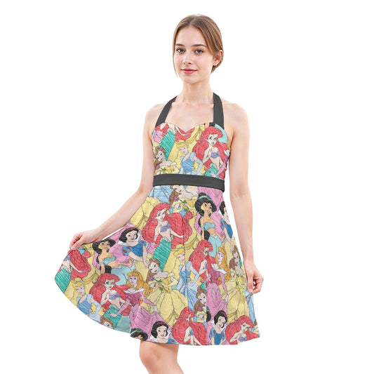 Royal Princess Sketches - Women's Halter Vintage Pocket Dress