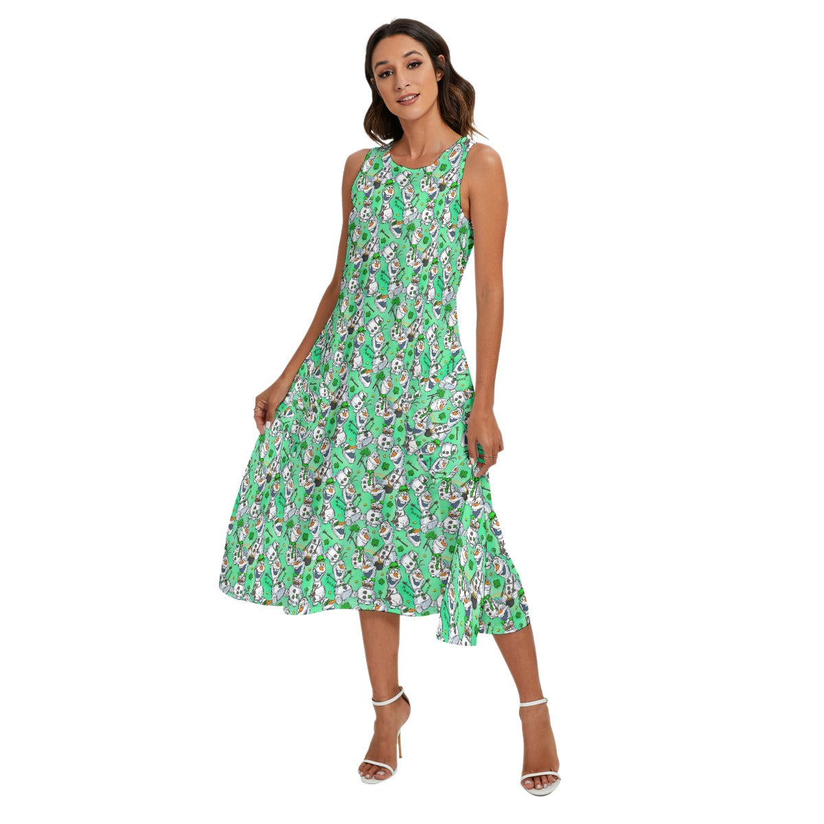 Sketched Snowman St. Patrick’s Day - Women’s Diagonal Pocket Midi Dress
