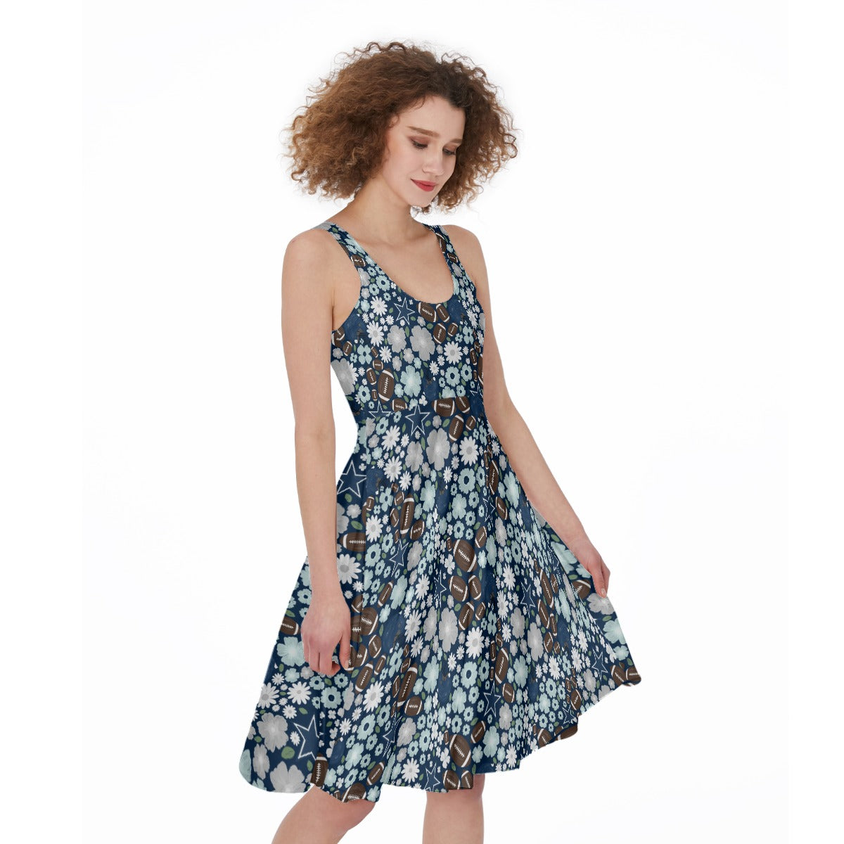 Blue Star Blooms - Pocket Midi Skater Dress