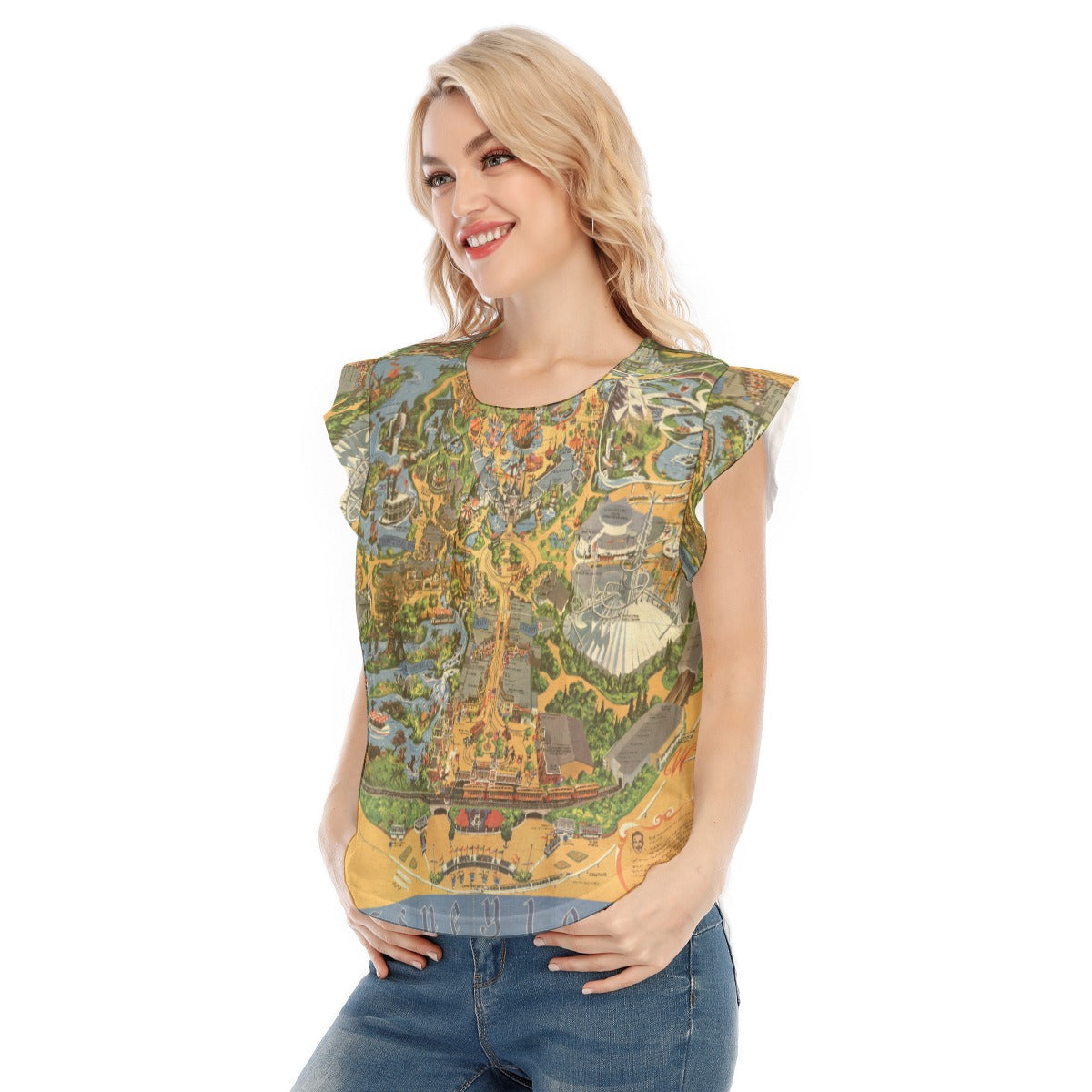 Vintage Theme Park Map - Women’s Flutter Sleeve Top