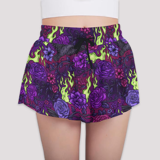Fairytale Florals - Dark Enchantress - Girls’ Flowy Pocket Shorts