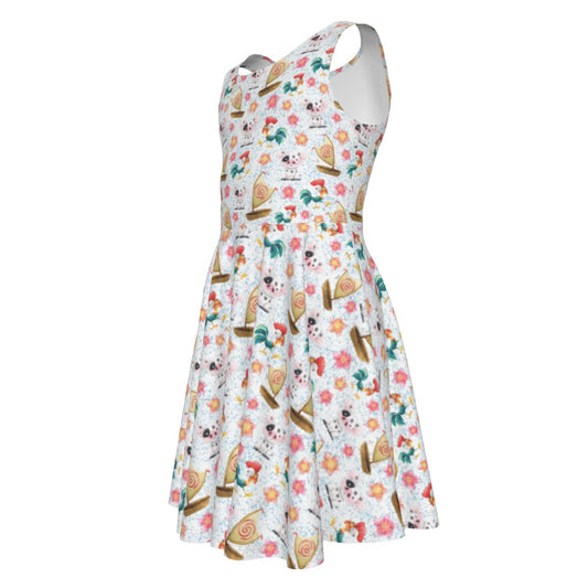 Island Pig & Rooster Duo- Kid's Sleeveless Skater Dress