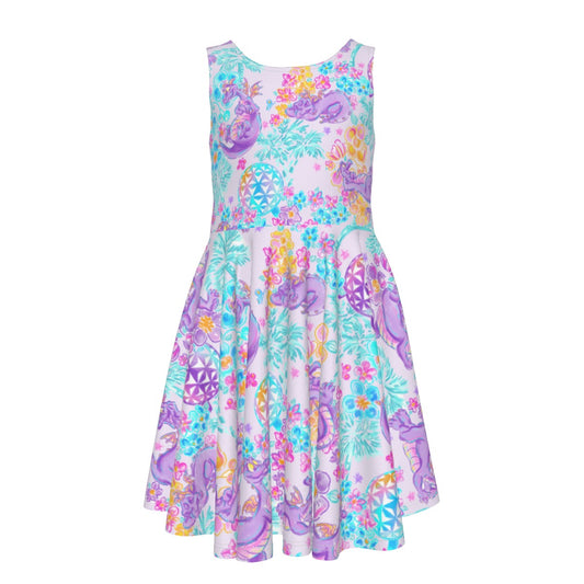 Purple Dragon Flower Power - Kid's Sleeveless Skater Dress