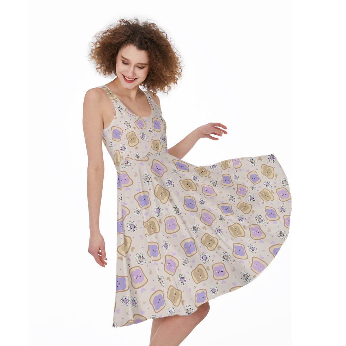 Kawaii Peanut Butter and Jelly Sandwiches - Pocket Midi Skater Dress