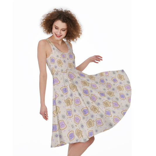 Kawaii Peanut Butter and Jelly Sandwiches - Pocket Midi Skater Dress
