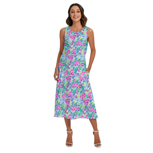Bright Tropical Bliss - Island Mouse Duo - Women’s Diagonal Pocket Midi Dress