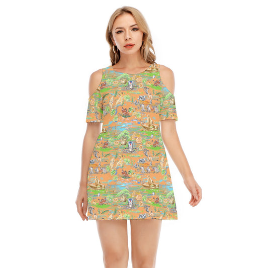 Savanna Sunset Stories - Women's Cold Shoulder Cotton Dress