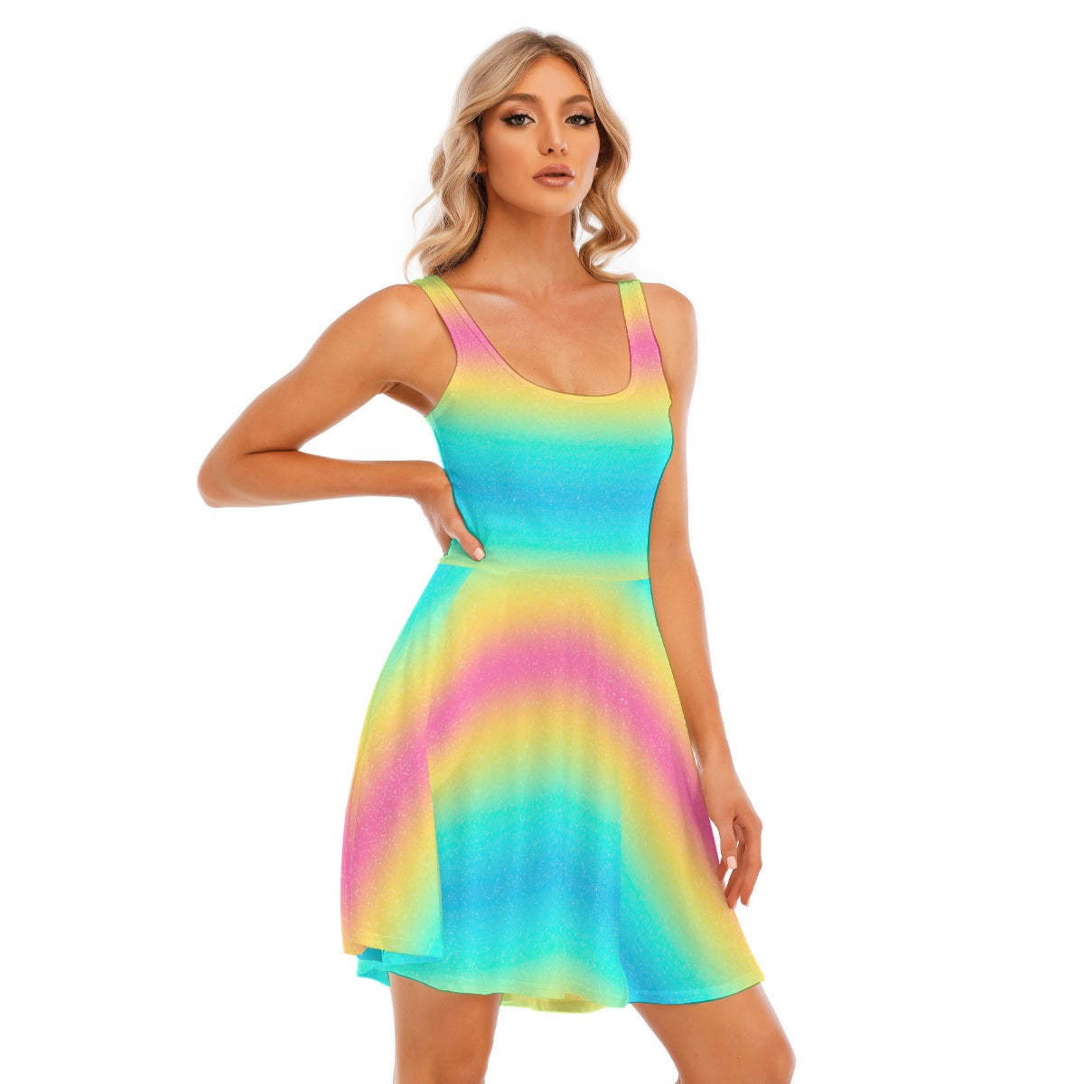Rainbow Ombre - Women's Sleeveless Pocket Skater Dress