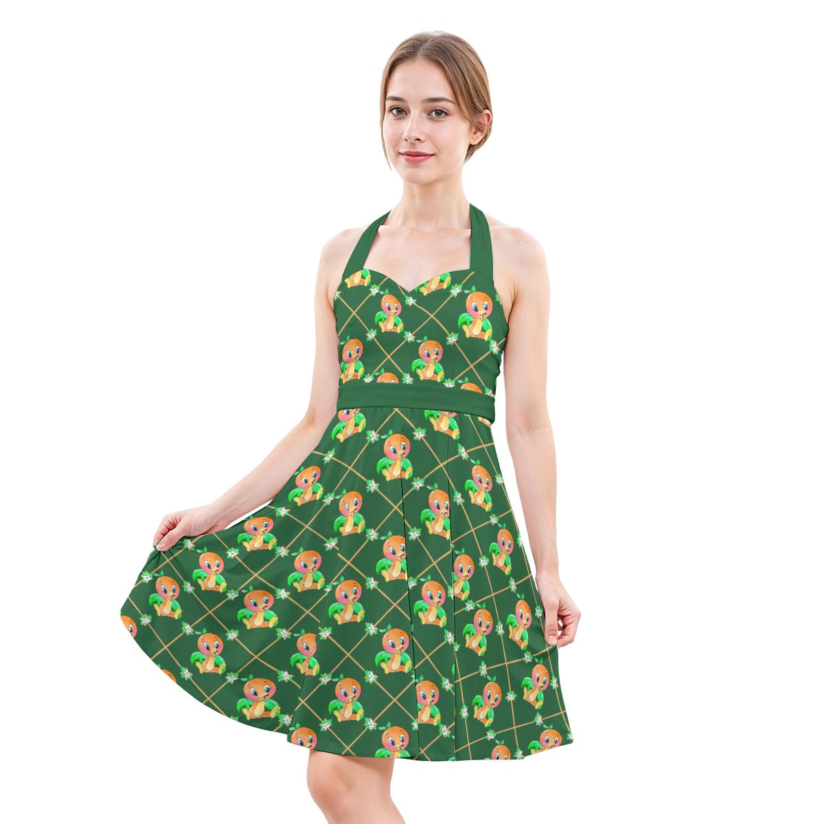 Geometric Citrus Delight - Women's Halter Vintage Pocket Dress