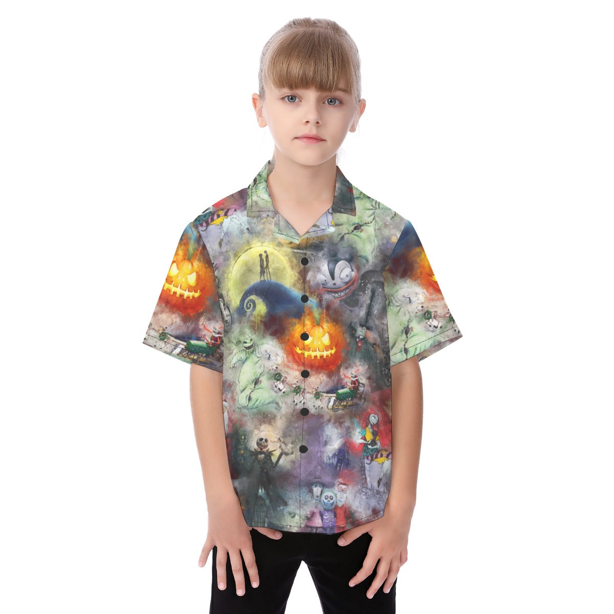 Watercolor Nightmare Town - Kid's Hawaiian Button Up Shirt