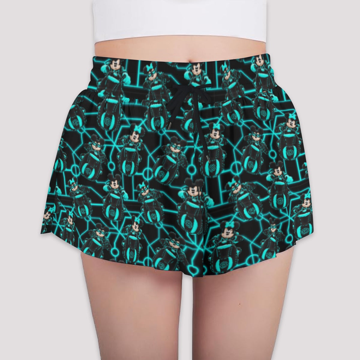 Electric Neon Grid Adventure - Girls’ Flowy Pocket Shorts