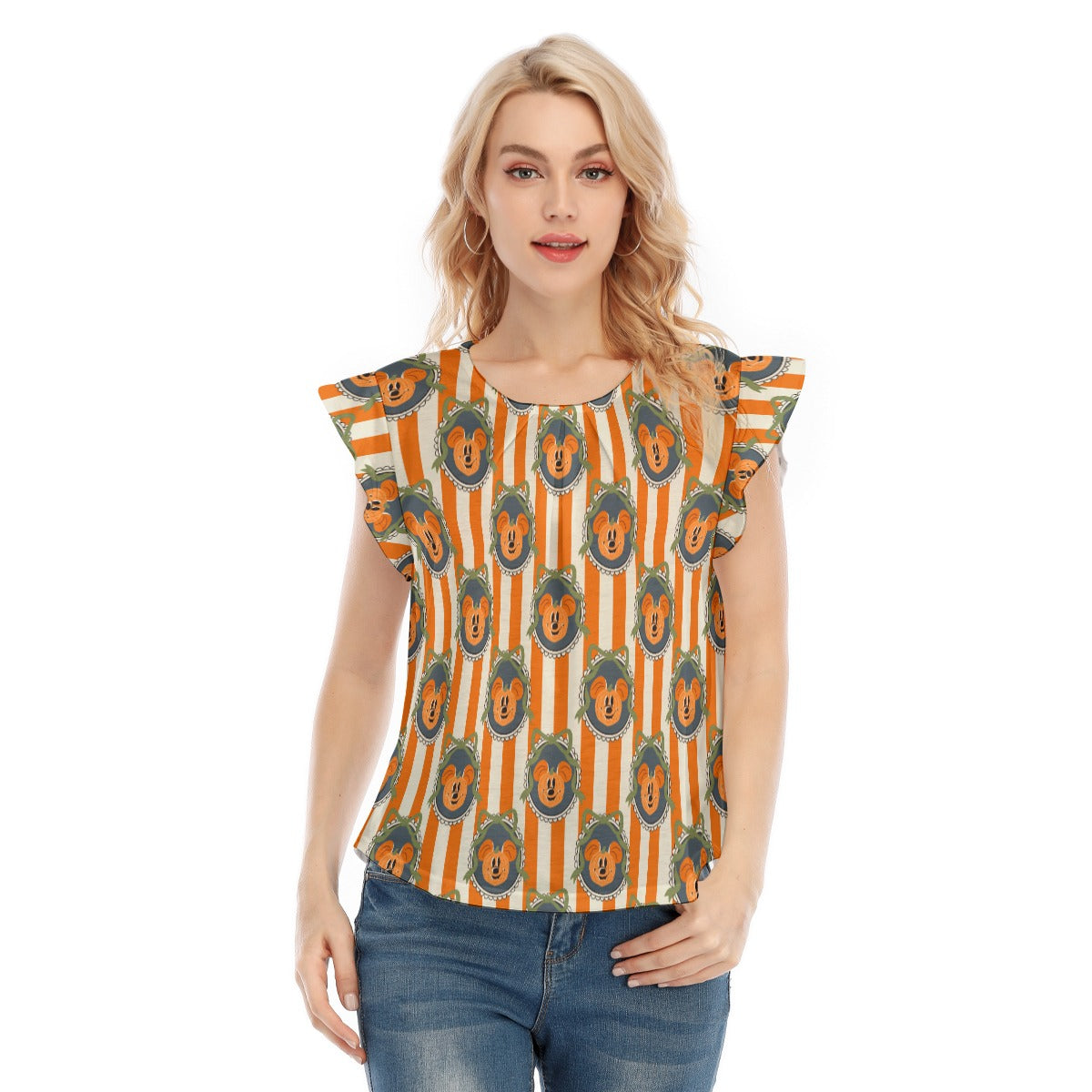 Pumpkin Cameo Stripes - Women’s Flutter Sleeve Top