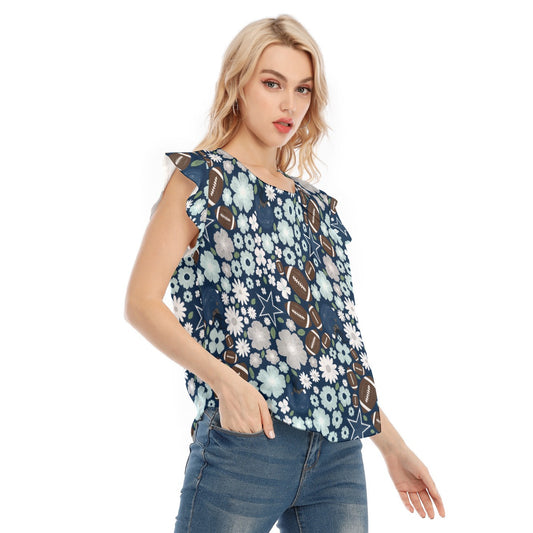 Blue Star Blooms - Women’s Flutter Sleeve Top