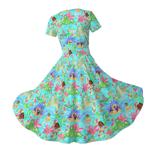 Tropical Island Paradise - Women's V-Neck Ruched Midi Dress