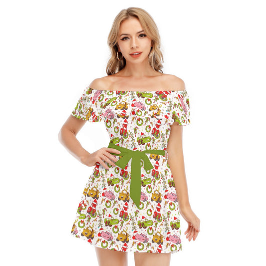 Holiday Race Day - Women's Off-shoulder Ruffle Dress