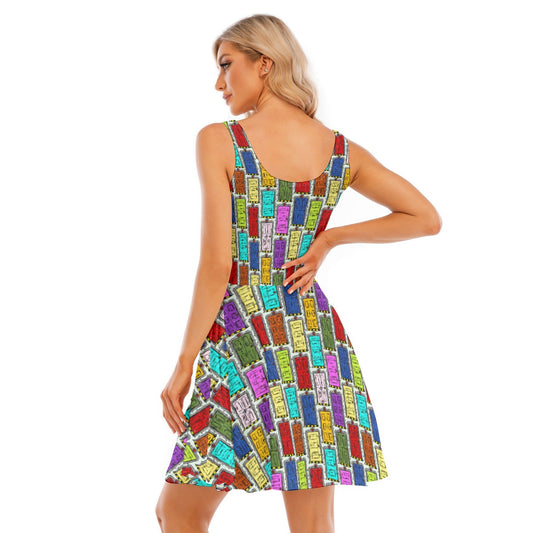 Sketchy Scare Doors - Women's Sleeveless Pocket Skater Dress