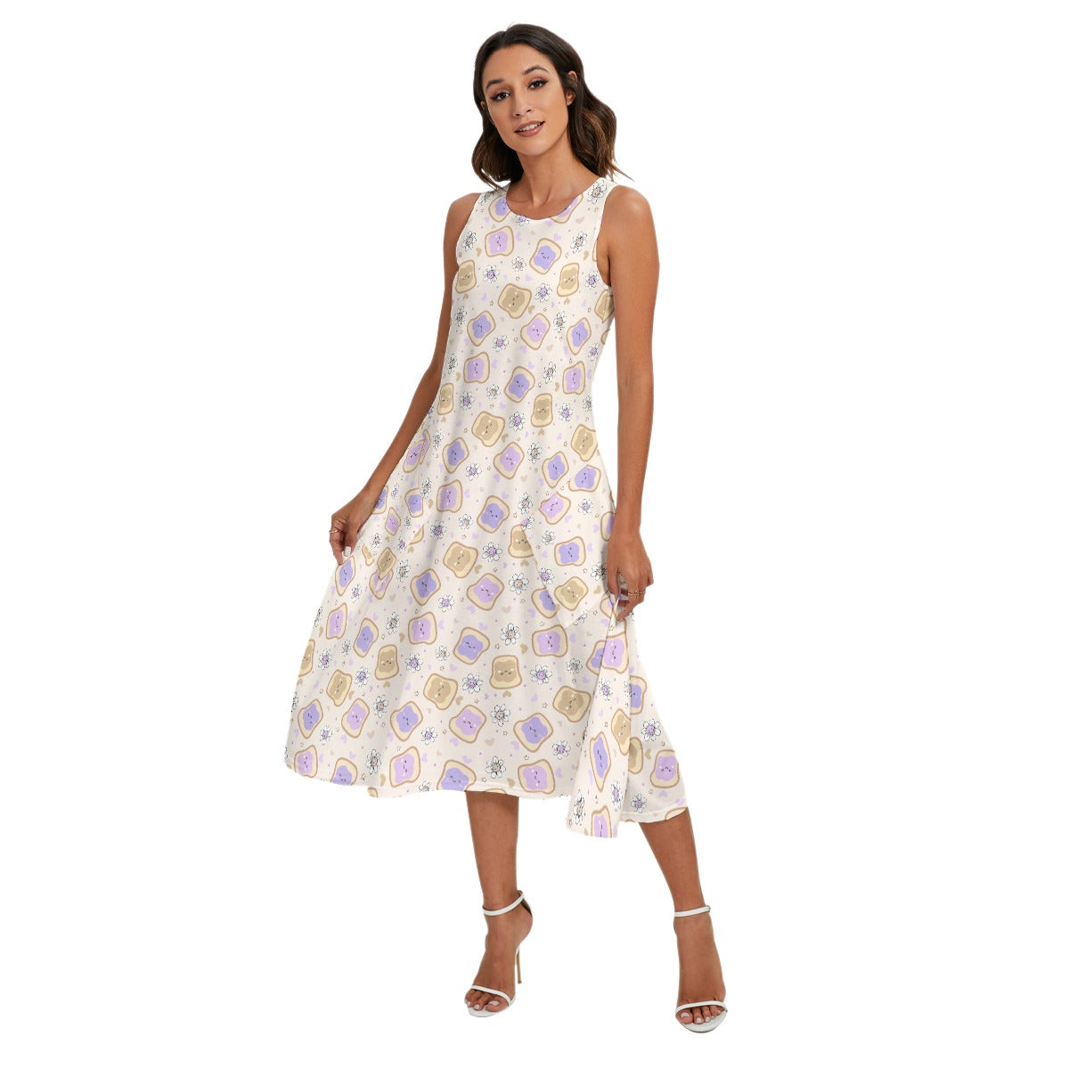 Kawaii Peanut Butter and Jelly Sandwiches - Women’s Diagonal Pocket Midi Dress
