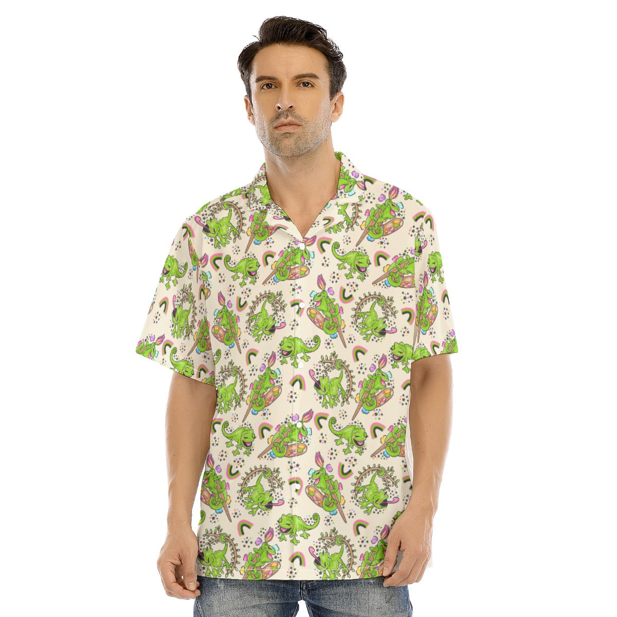 Colorful Chameleon Splash - Men's Hawaiian Button Up Shirt