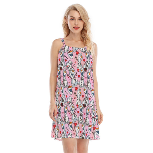 Sketched Snowman Valentine’s Day - Women’s Adjustable Sundress